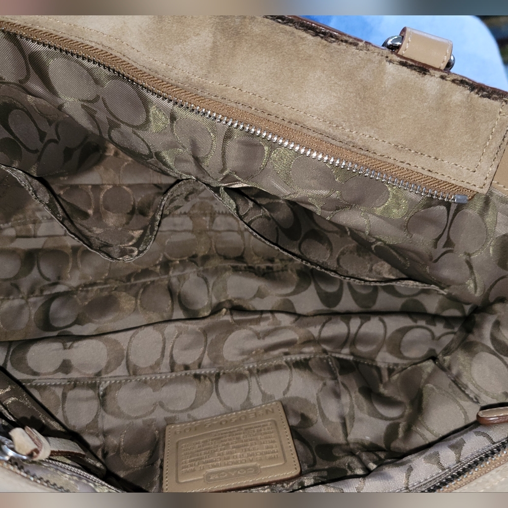 Coach Tan Suede Tote with Leather Trim - Picture 2 of 16